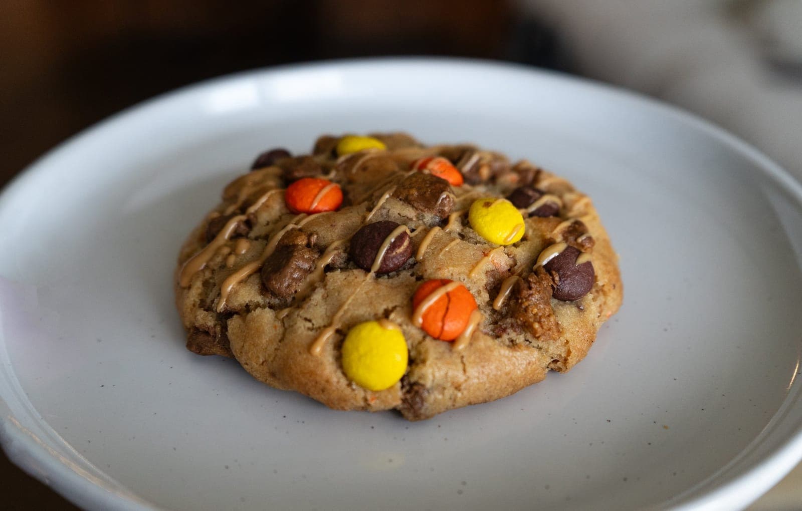 Large Reese's peanut butter cookie with Reese's pieces